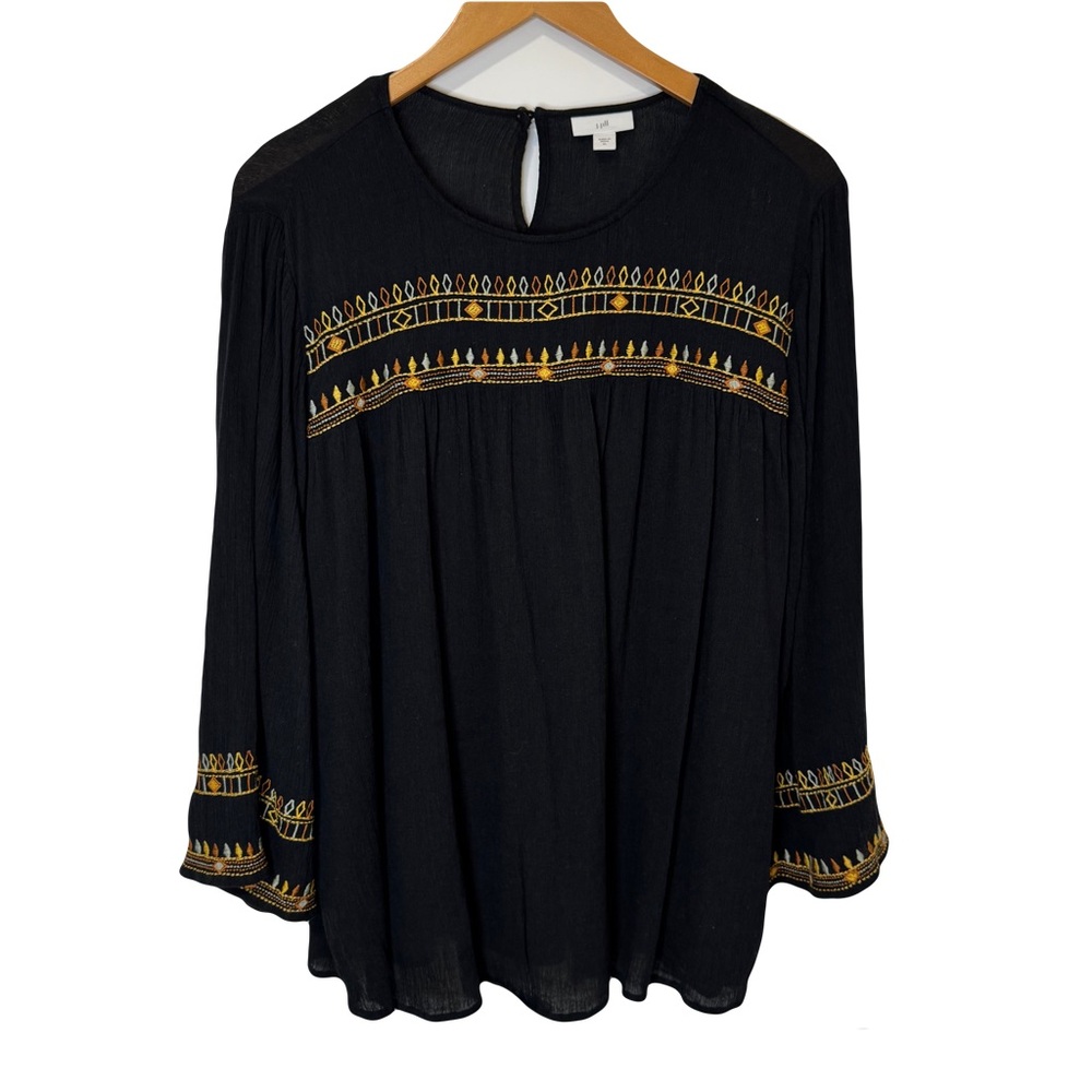 J. Jill Black Blouse with Gold Embroidery